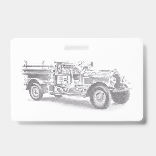 Tarjeta De Identificación dibujo a lápiz de camión de bomberos antiguo (Parte frontal)
