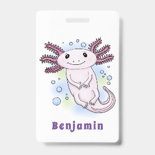 Tarjeta De Identificación Dibujo animado de ajolote rosa adorable