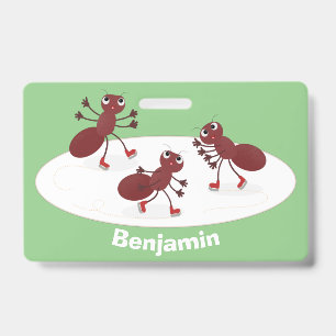 Tarjeta De Identificación Dibujo animado de hormigas rojas felices patinando