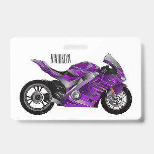 Tarjeta De Identificación Dibujo animado de motocicleta deportiva púrpura