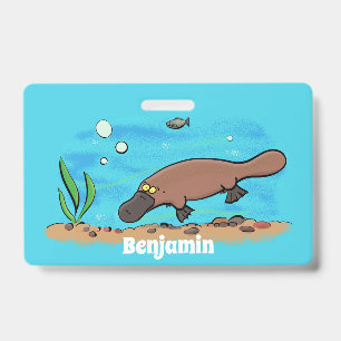Tarjeta De Identificación Dibujo animado de ornitorrinco lindo nadando