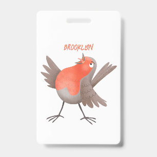 Tarjeta De Identificación Dibujo animado de pájaro petirrojo cantando lindo