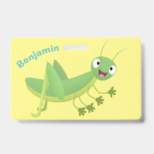 Tarjeta De Identificación Dibujo animado de saltamontes verde lindo feliz