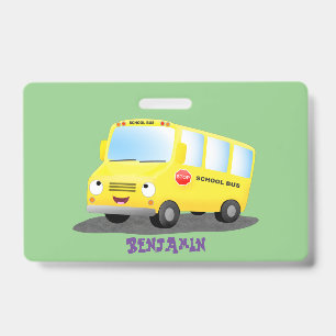 Tarjeta De Identificación Dibujo animado de un autobús escolar amarillo feli