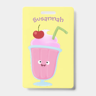 Tarjeta De Identificación Dibujo animado de un helado de fresa mono