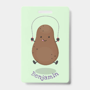 Tarjeta De Identificación Dibujo animado de una patata feliz saltando la cue