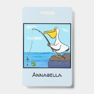 Tarjeta De Identificación Dibujo animado divertido de pelícano pescando