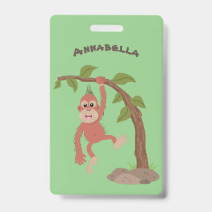 Tarjeta De Identificación Dibujo de caricatura de orangután bebé lindo y fel