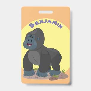 Tarjeta De Identificación Dibujo de gorila grande y feliz estilo caricatura