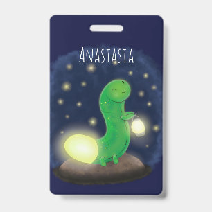 Tarjeta De Identificación Dibujo de gusano luminoso verde lindo estilo caric