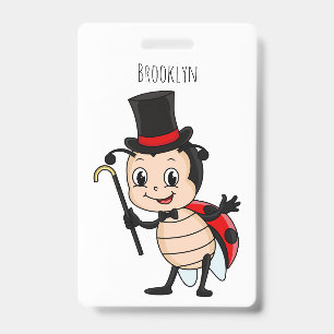 Tarjeta De Identificación Dibujo de mariquita con sombrero de copa y corbata