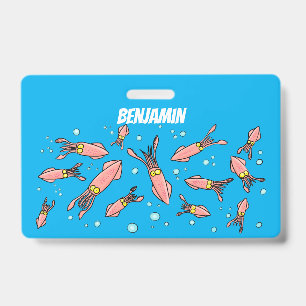 Tarjeta De Identificación Dibujo divertido de calamar rosa lindo