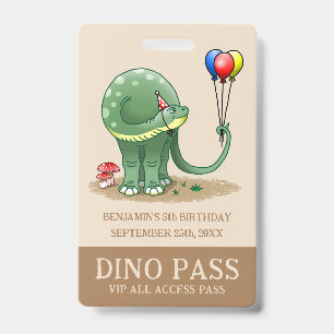 Tarjeta De Identificación Dinosaurio sosteniendo globos de cumpleaños