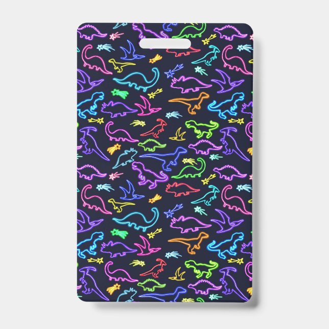 Tarjeta De Identificación Dinosaurios de neón (Parte frontal)