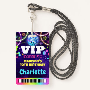 Tarjeta De Identificación Disco Ball VIP Backstage Pass Birday Lanyard