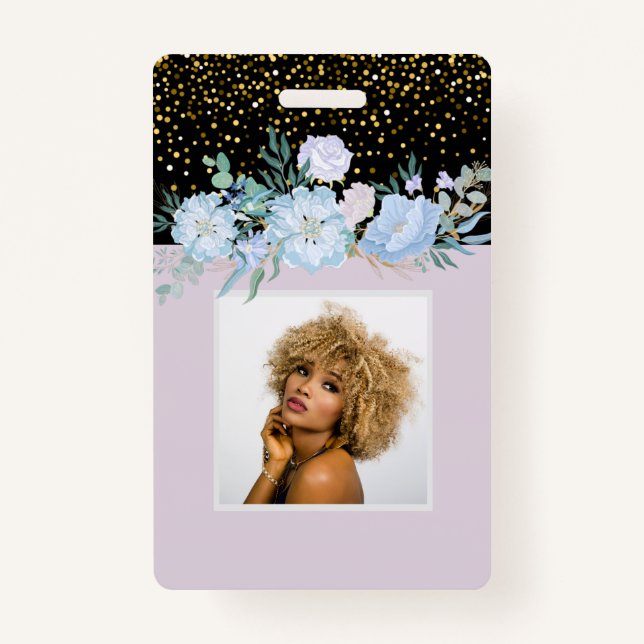 Tarjeta De Identificación Diseñar un negocio floral azul propio o un estacio (Anverso)