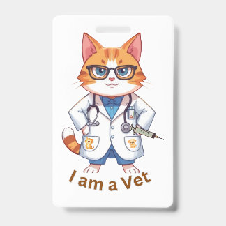 Tarjeta De Identificación Diseño de gato veterinario lindo "Soy un veterinar