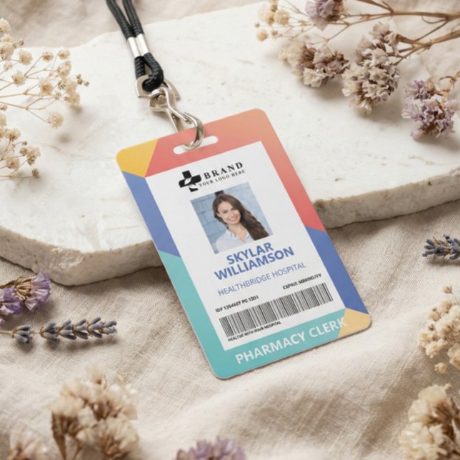 Tarjeta De Identificación Diseño geométrico moderno de identificación médica (Modern Geometric Design Medical Photo ID & Logo Badge)