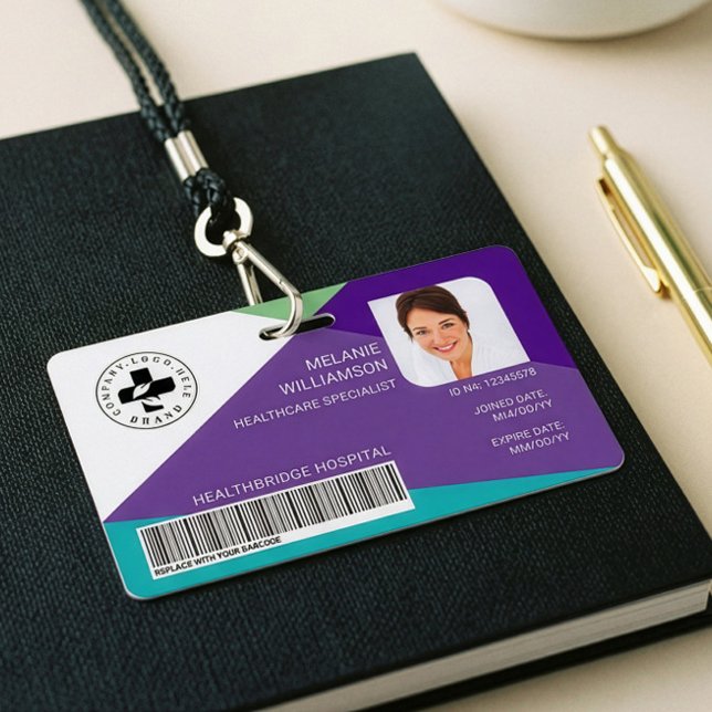 Tarjeta De Identificación Diseño geométrico moderno Foto de identificación y (Employee Hospital Medical Healthcare Photo ID Logo Badge)