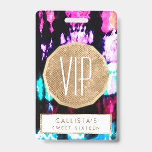 Tarjeta De Identificación Diseño Tie Dye Artístico de Verano Azul Turquesa y