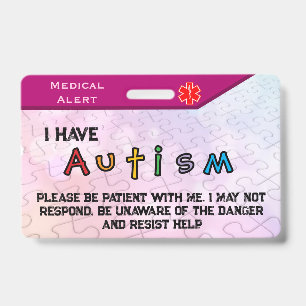 Tarjeta De Identificación Distintivo de Autismo rosa