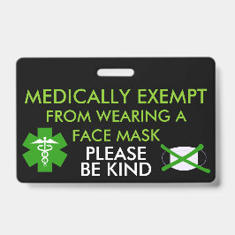 Tarjeta De Identificación Distintivo de Exento Médicamente de Mascarillas