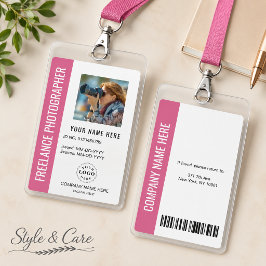 Tarjeta De Identificación Distintivo de Fotógrafo Freelance en Fucsia Brilla