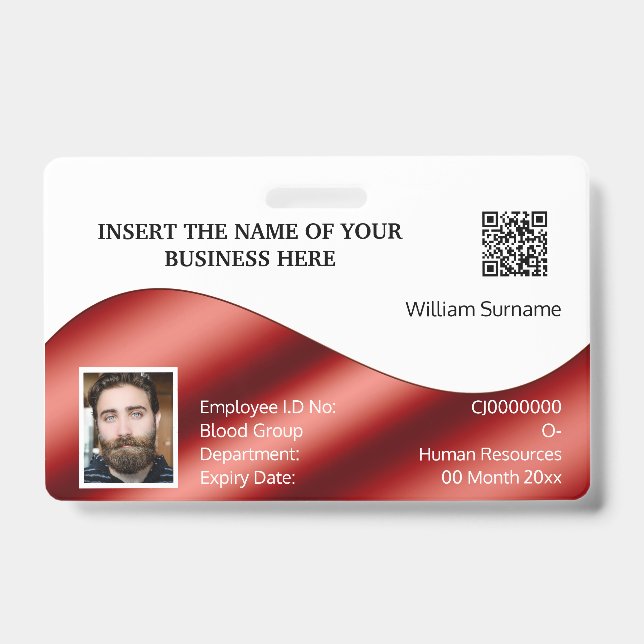 Tarjeta de identificación DIY Faux-red white | log (Front)