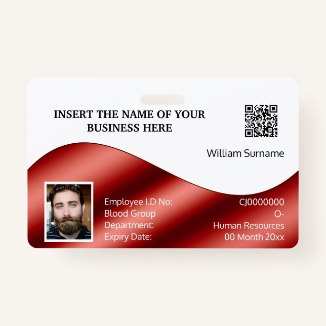 Tarjeta de identificación DIY Faux-red white | log (Anverso)