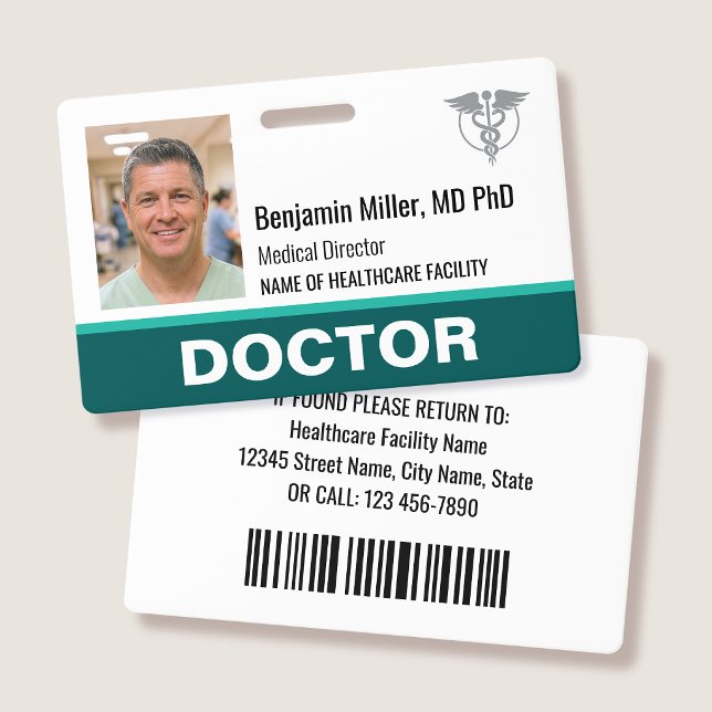 Tarjeta De Identificación Doctor Nurse ID Badge Photo Logo Modern Red (Subido por el creador)