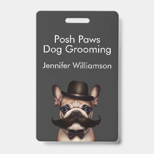 Tarjeta De Identificación Dog Groomer Gracioso QR Code Gray