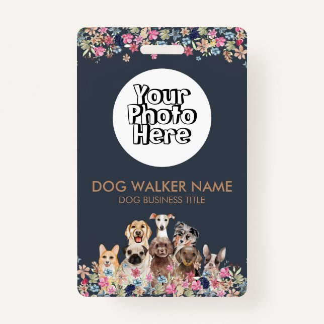 Tarjeta De Identificación Dogs Cute Floral acuarela Foto (Anverso)