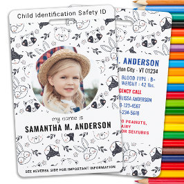 Tarjeta De Identificación Doodle Animals Cute Personalizado foto moderna ID