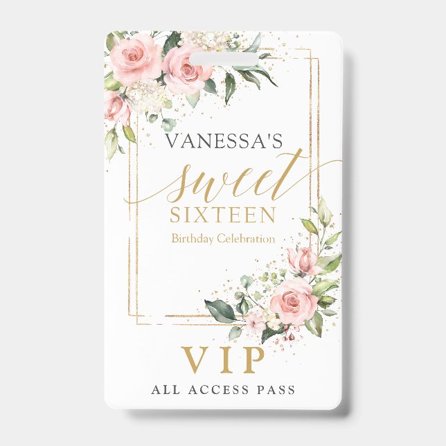 Tarjeta De Identificación Dorado floral de moda chisporroteo sage dulce 16 (Parte frontal)