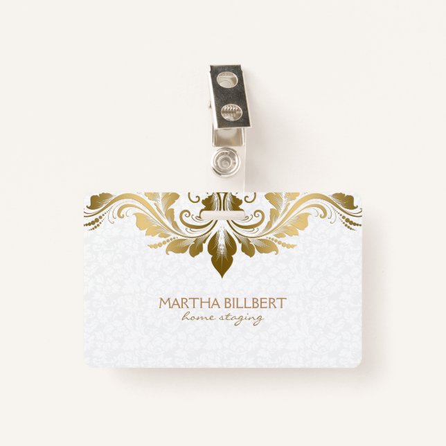 Tarjeta De Identificación Dorado Swirly Lace (Anverso con clip)