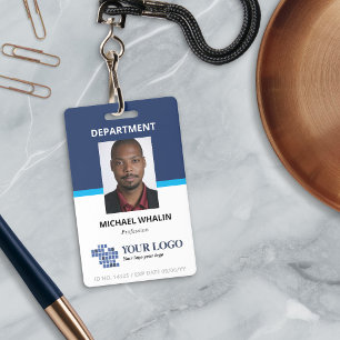 Tarjeta De Identificación Dos sombras azul Añadir tu logotipo y foto