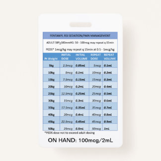 TARJETA DE IDENTIFICACIÓN DOSIFICACIÓN RÁPIDA RE: FENTANILO PARA SEDACIÓN Y 