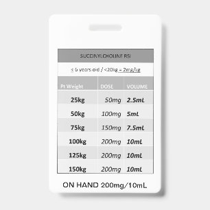 Tarjeta De Identificación Dosificación Rápida RE: Succinilcolina Paralítico