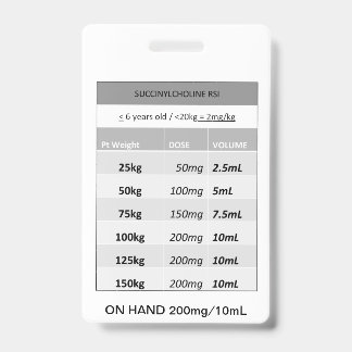 Tarjeta De Identificación Dosificación Rápida RE: Succinilcolina Paralítico 