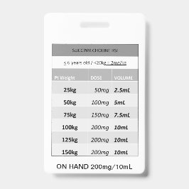 Tarjeta De Identificación Dosis rápida RE: Sucinilcolina RSI Paralítico