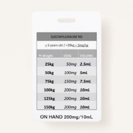 Tarjeta De Identificación Dosis rápida RE: Sucinilcolina RSI Paralítico
