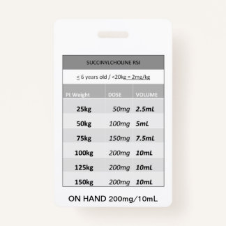 Tarjeta De Identificación Dosis rápida RE: Sucinilcolina RSI Paralítico