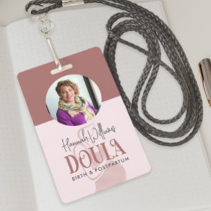 Tarjeta De Identificación Doula de Foto de Nacimiento Rosa Rubor y Oro Rosa