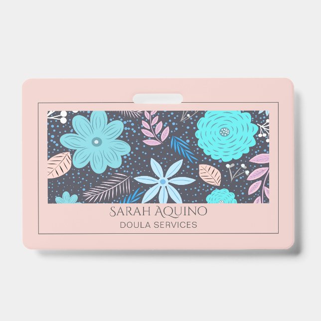Tarjeta De Identificación Doula o Partera Floral Caprichosa (Parte frontal)