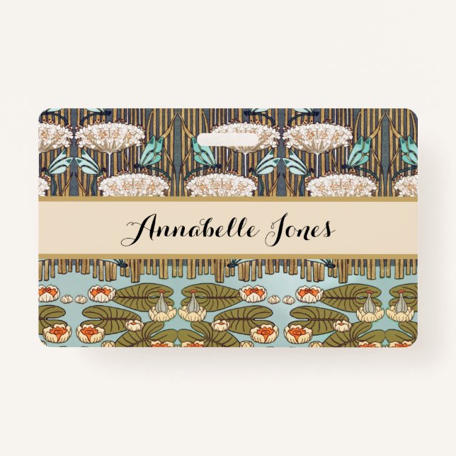 Tarjeta De Identificación Dragonflies Water Lilies Marsh Art Nouveau (Anverso)