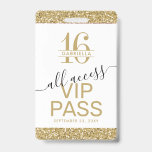 Tarjeta De Identificación Dulce 16 Invitación pase VIP Blanco y Oro<br><div class="desc">Las invitaciones para tarjetas de pase VIP para personalizado Purpurina blanco y dorado Sweet 16 VIP se pueden personalizar con el nombre de cada huésped o crear un monograma para el dulce chica de 16 años. Los detalles de la invitación a la fiesta se imprimen en la parte posterior con...</div>