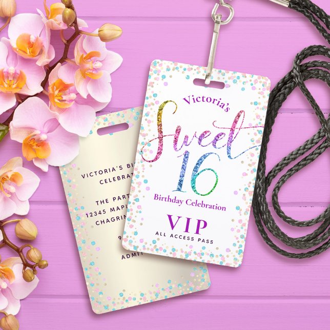 Tarjeta De Identificación Dulce 16 puntos de Purpurina arcoiris pase VIP de  (Subido por el creador)