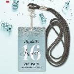 Tarjeta De Identificación Dulce azul verde azulado 16 cumpleaños VIP<br><div class="desc">Una manera inteligente de invitar a sus invitados a su dulce fiesta de 16 años. Estas invitaciones para tarjetas VIP de 16 rosas dulces dorados personalizados no harán más que impresionar a sus huéspedes. El diseño presenta un falso azul verde azulado cepillado metalizado con un purpurina plateado y un moderno...</div>