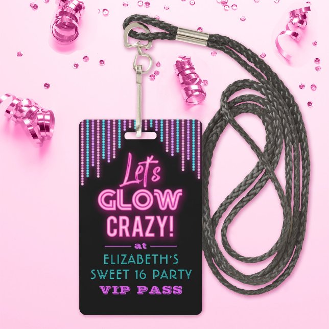 Tarjeta De Identificación Dulce fiesta de cumpleaños de Neon Glow (Subido por el creador)