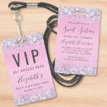 Tarjeta De Identificación Dulce fiesta de cumpleaños del Purpurina rosado VI<br><div class="desc">Una invitación única a la fiesta de los dulces 16 cumpleaños que también sirve como insignia para que los huéspedes se pongan en el fiesta y se queden como un regalo de recuerdo. Este diseño de bonito presenta un purpurina falso holográfico brillante en color púrpura, rosa y plateado que bordea...</div>